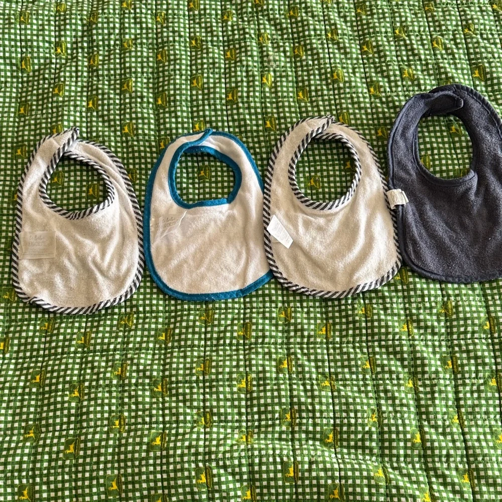 Adorable Dino and Mustache Baby Bib Set - Gray, Cream, Blue